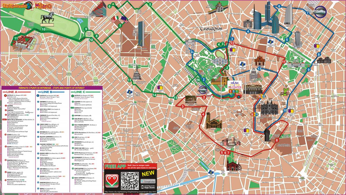 kaart van milaan bus roete