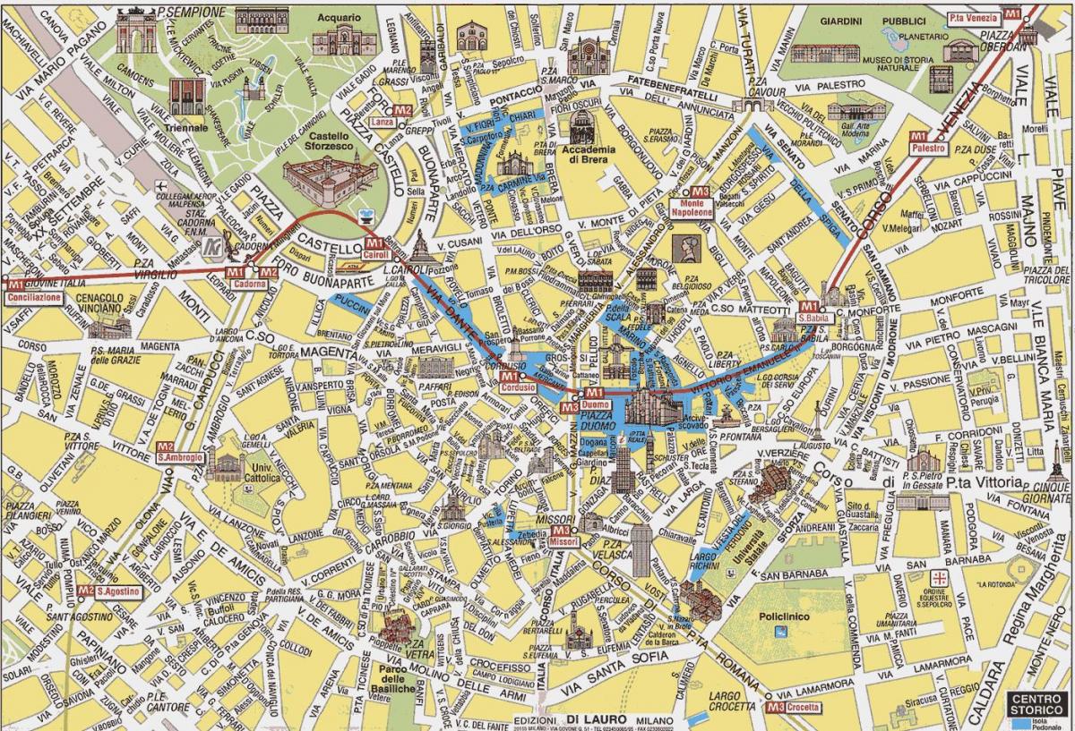 milan stad kaart met toerisme-aantreklikhede