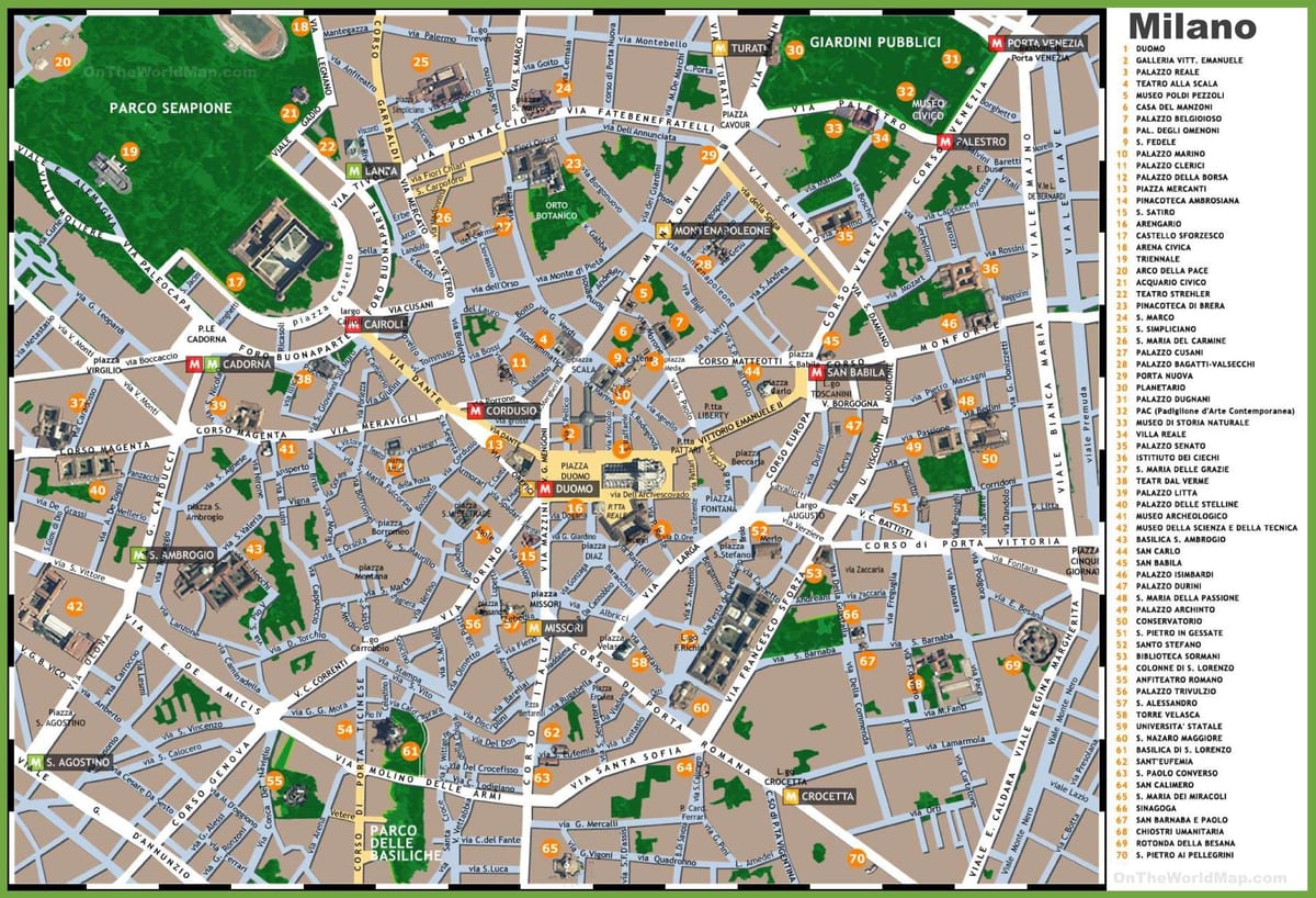 kaart van milaan, italië toeriste-aantreklikhede