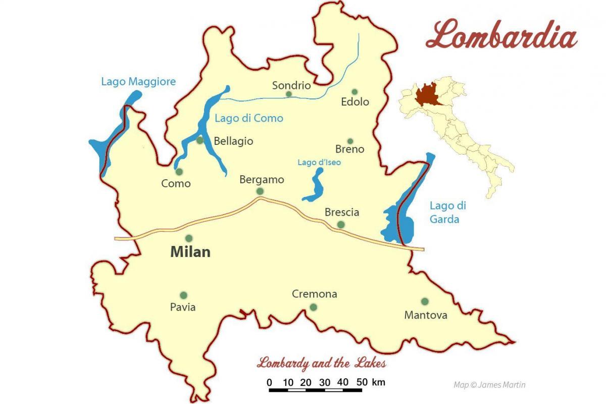 kaart van milaan en lombardy