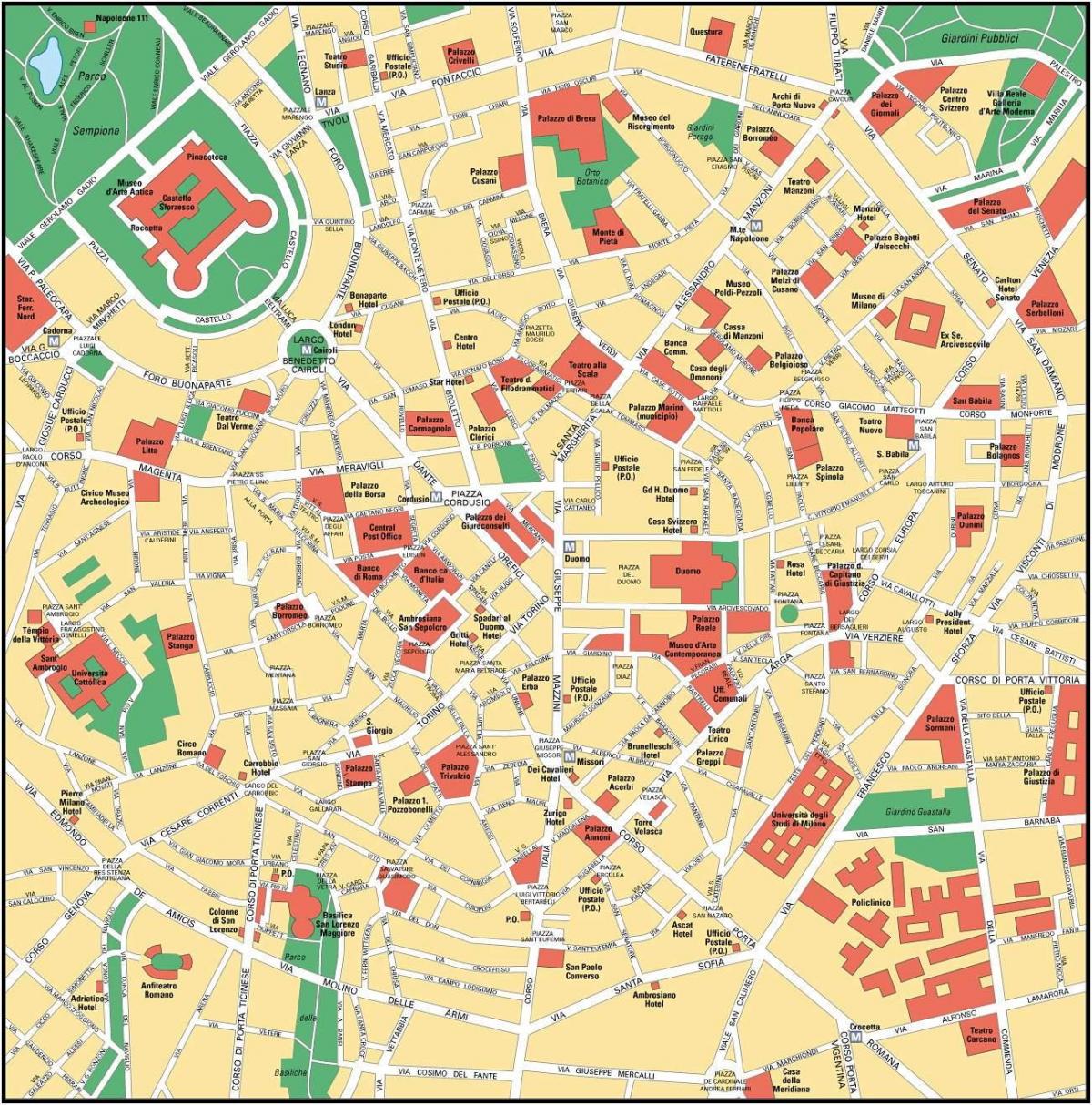 milan italië sentrum kaart