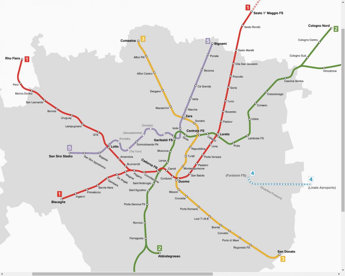 kaart van die otm milano tram