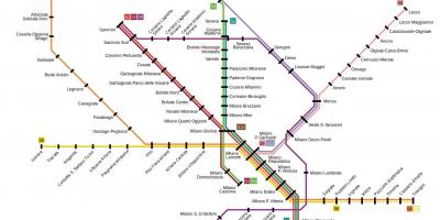 Milan voorstedelike spoorweg-kaart